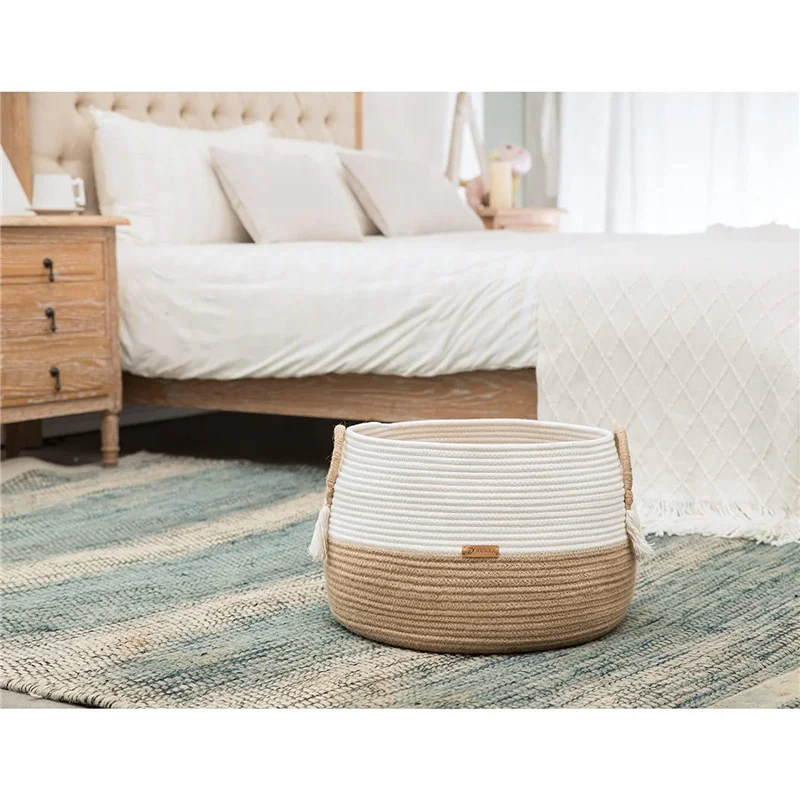 Handmade Foldable Woven Laundry for Home Decor Decorative Nursery Cotton Rope Basket