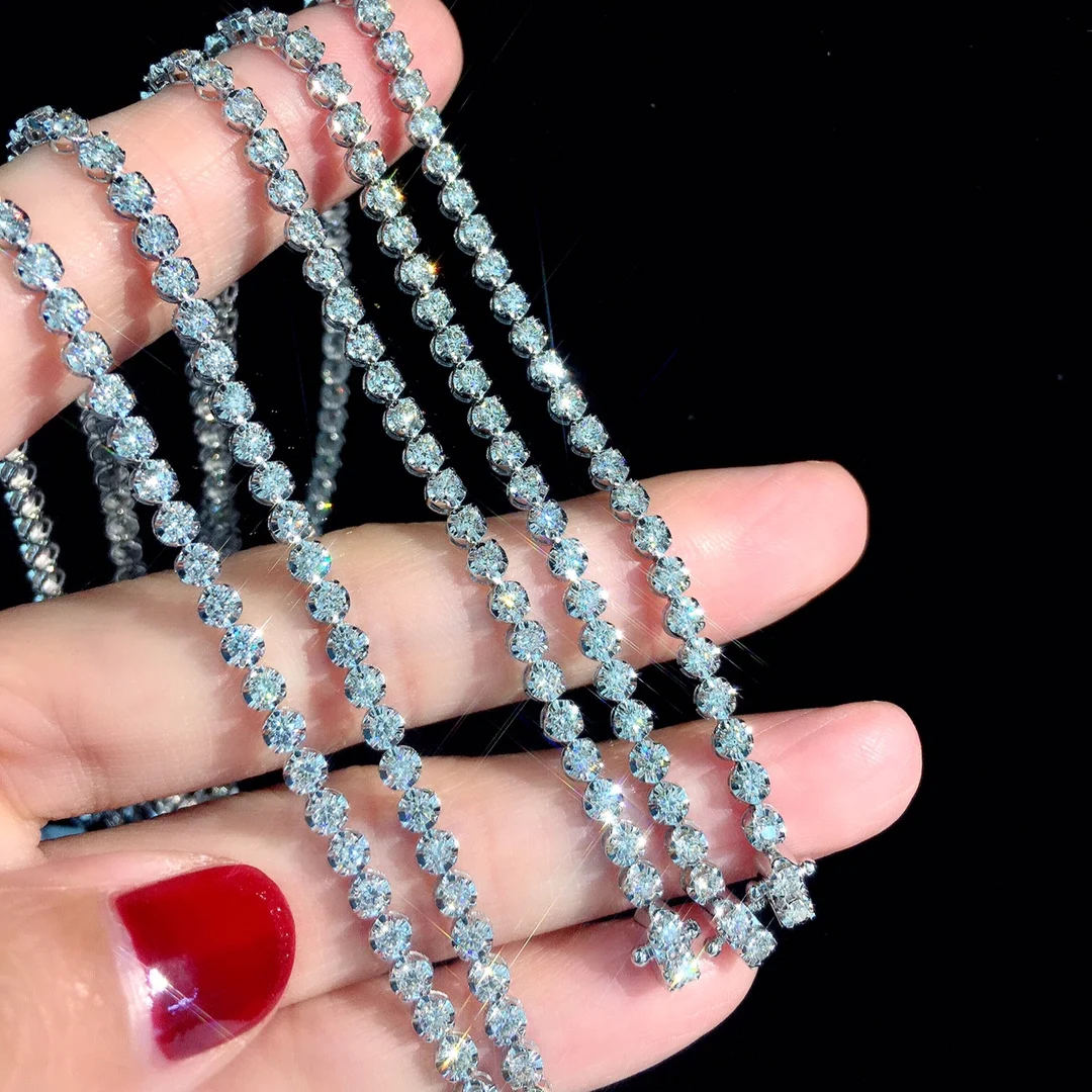 金石嘻哈饰品3毫米4毫米5毫米嘻哈冰项链/手链珠光辉石网球链