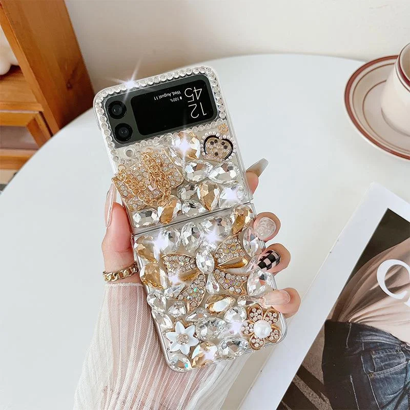 Luxury Bling Glitter Diamond Crystal Phone Case For Samsung Galaxy Z Flip 5 4 3 Rhinestone Covers For Samsung Galaxy Z Fold 4 3