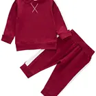 Girls Set Byval Baby Boys Girls Fall Winter Clothes Long Sleeve Top + Stripes Pants Solid Color Outfit 2PC Pajama Set
