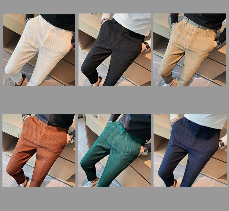 Popular new casual dress pants solid color nine-point pants fashion men's dress pants