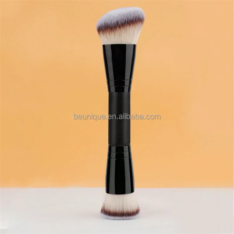 Professional 2 In 1 Single Fluffy Buffing Brush Private Label High Quality Angled Flat Double Ended Head Makeup Foundation Brush