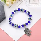 Hot Custom 14K Gold Plated Beaded Hand Of Fatima Evil Eye Anchor Bracelet