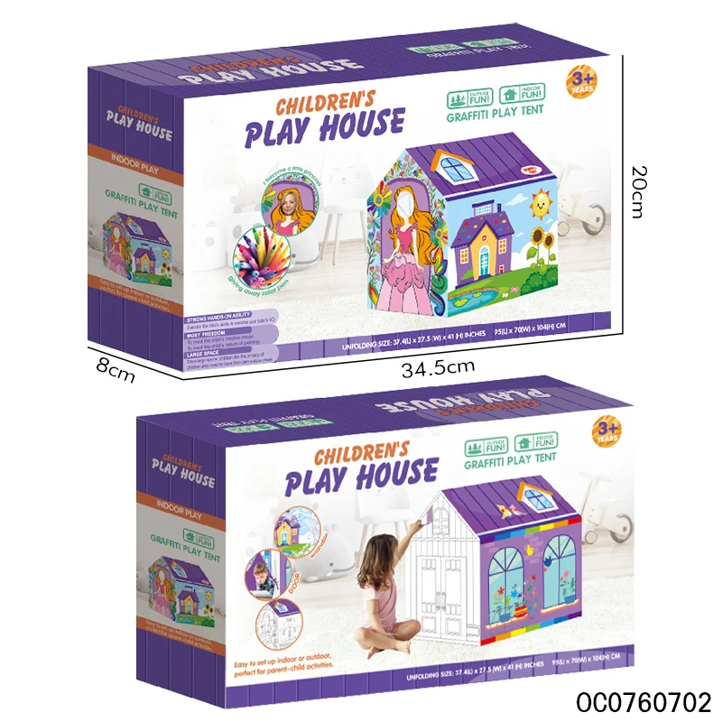 Kids model coloring toys paint tent house diy of cardboard with color pens
