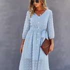 Long-sleeved 2021 New Women's V-neck Autumn Five-point Long-sleeved High-waist Slim Women's Dress