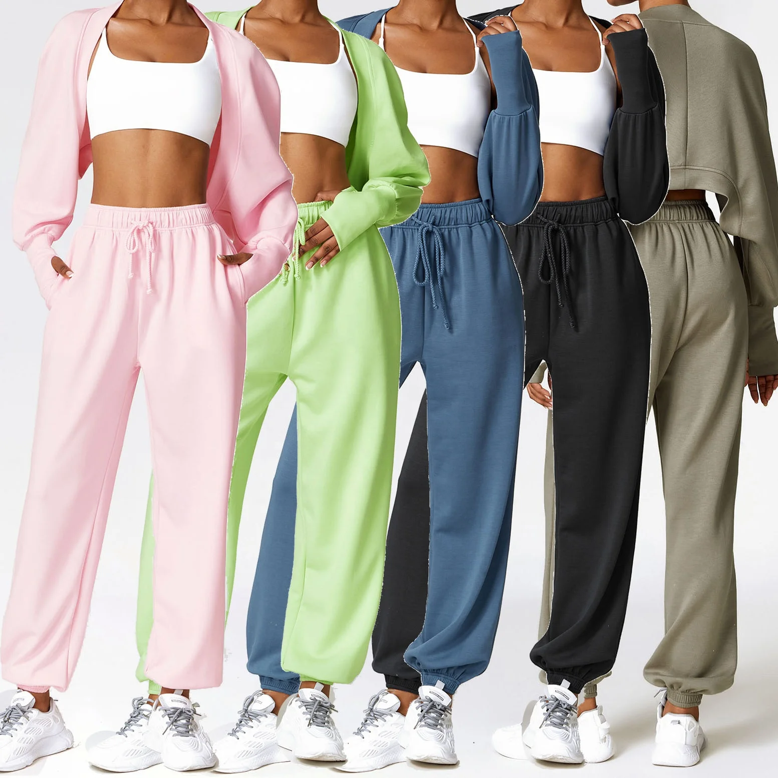 YIYI Leisure Comfortable Athletic Sets Women Drawstring High Waist Jogger Sets Suits Clothes Training Gym Fitness Sportswear