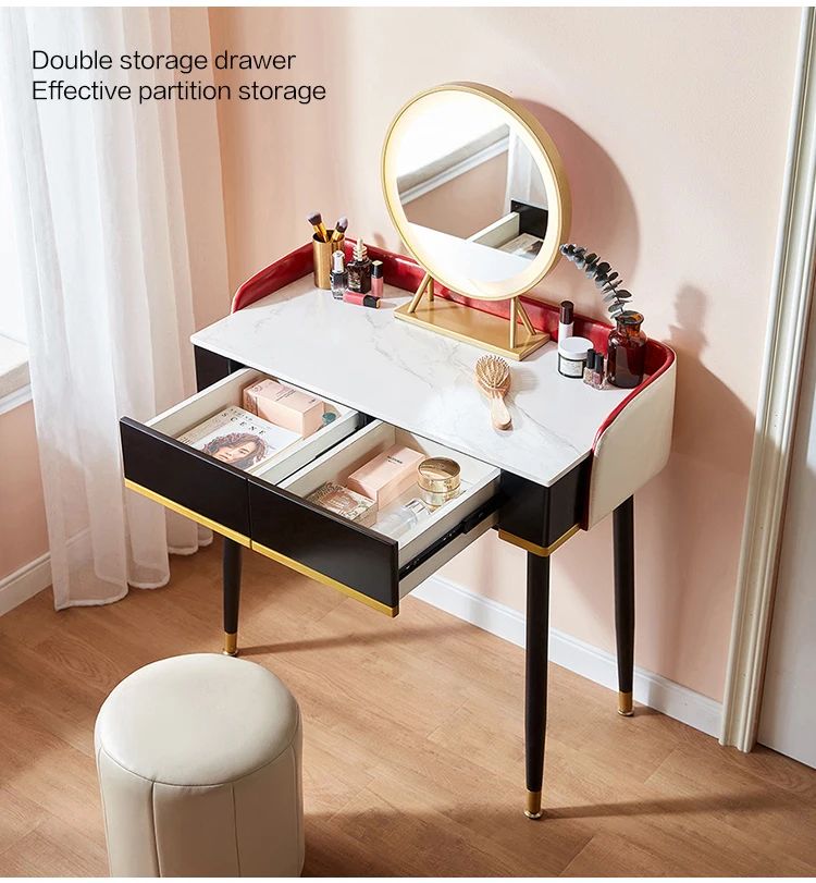 Linsy Modern Home Furniture Classic Professional Turkish Style Bedroom Velvet Dressing Makeup Table With Mirror LS172C1-A