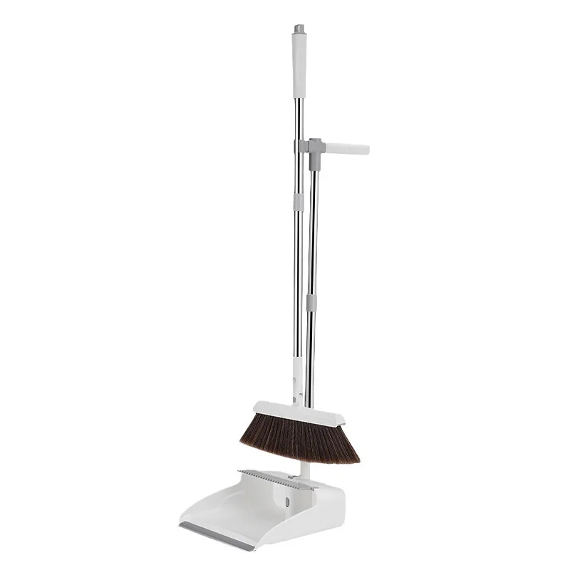 Commercial restaurant office hospital foldable windproof rubber long handle dust-free plastic broom and dustpan set