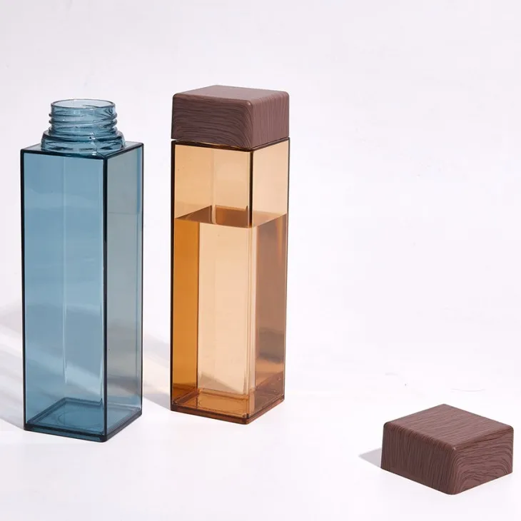 2023 BPA Free Eco 500ml Cute Plastic Transparent Clear Milk Water Bottles Reusable Square Shape Water Bottle