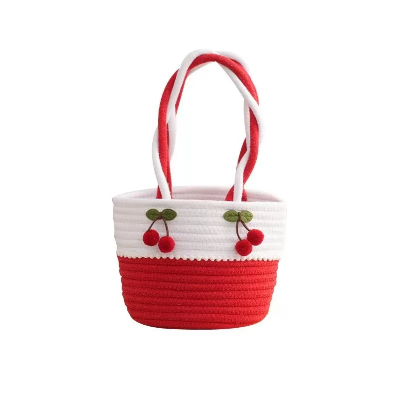 HUAYI Cherry Hand-woven Cotton rope braided color customized  bucket bag