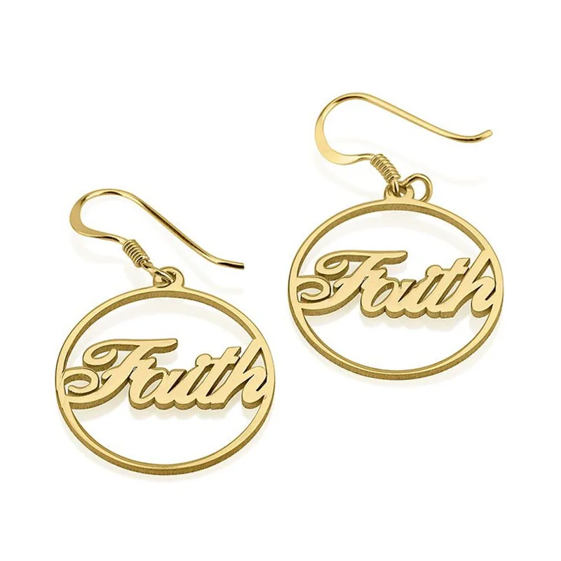 Gold Custom Name Dangle Earrings Drop 