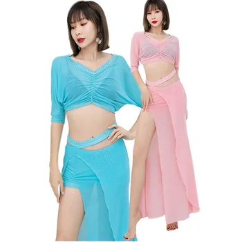 Sexy hollow V-neck short sleeve top skirt costumes for women belly dance