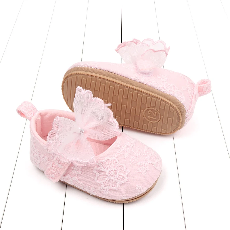 Spring and Autumn Solid Color Mesh Bow Soft Soled Non-slip Baby Toddler Shoes for Girls manufacture