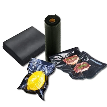 For Food Grade Meat Packaging Biodegradable Custom Black Vaccum Seal Pouch Bags Freezer Storage Plastic Vacuum Sealer Bag Roll