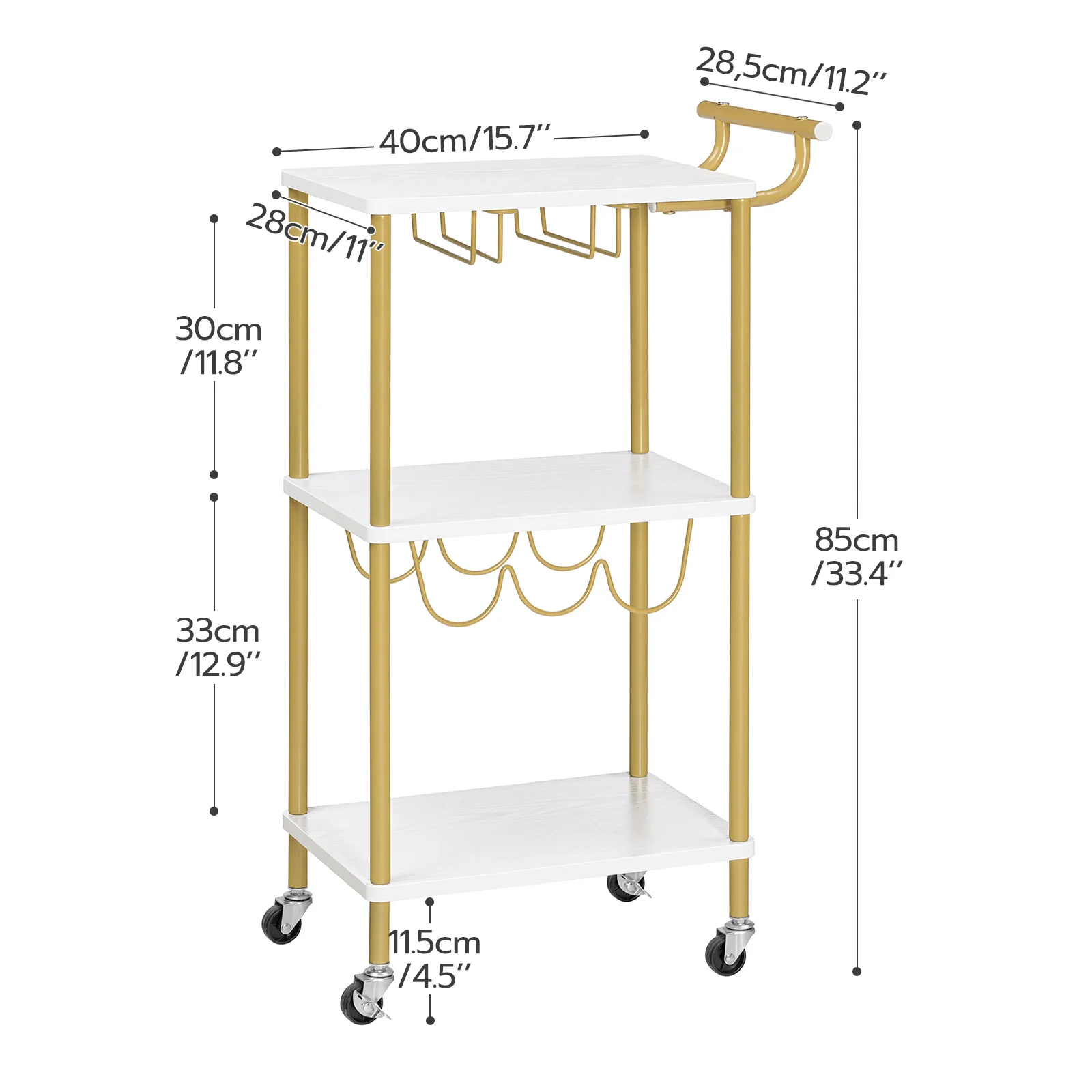 Wholesale Gold 3 Tier Bar Cart Kitchen Serving Carts Rolling Trolley Bar Cart for Kitchen Trolley on Wheels with Wine Rack