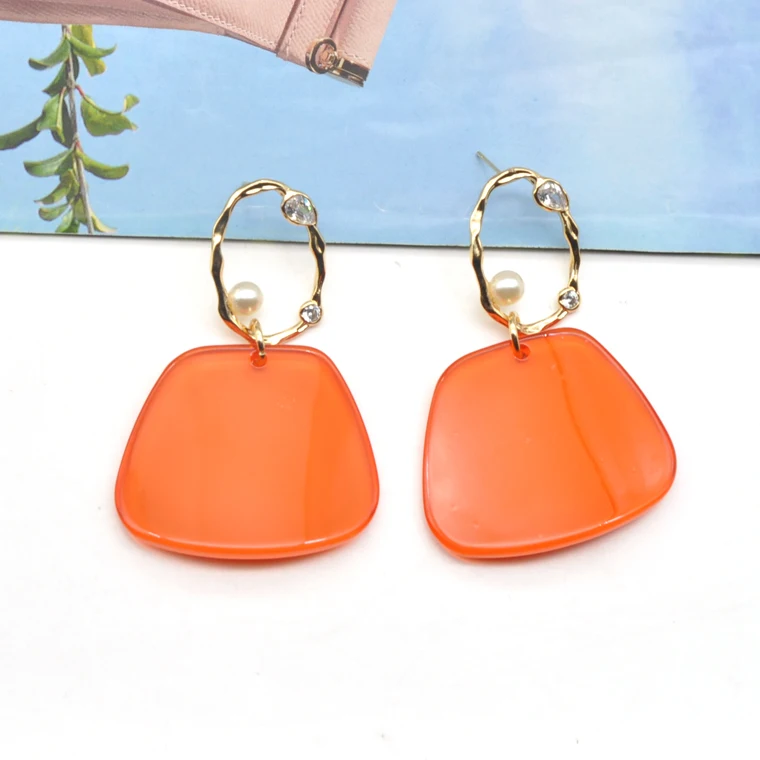 Spring summer clear orange acrylic novelty drop earrings
