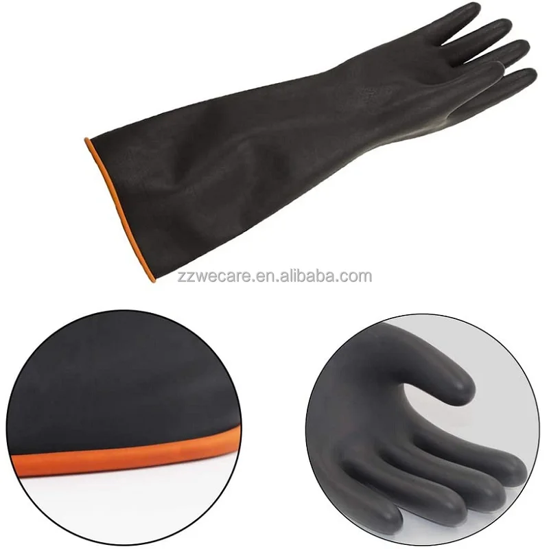 Anti Corrosion Black Acid and Alkali Resistant Heavy Duty Chemical Protective Industrial Rubber Gloves