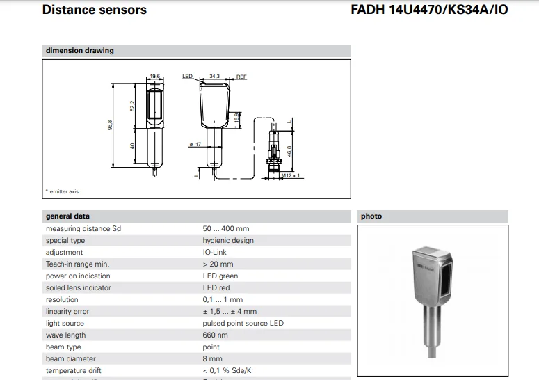 Baumer Distance sensors FADH 14U4470/IO