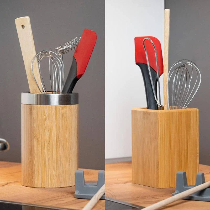 Square Shape  Bamboo Material Kitchen Fork Knife Spoon Cutlery Utensil Holder