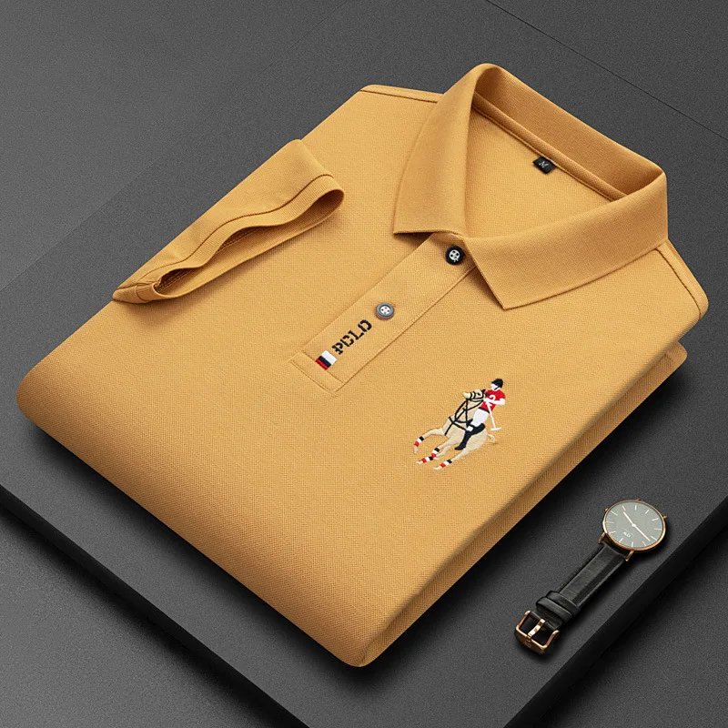Without Logo high quality Custom print yellow and black polo shirt various colors large size  mens Polo Shirt T-shirts