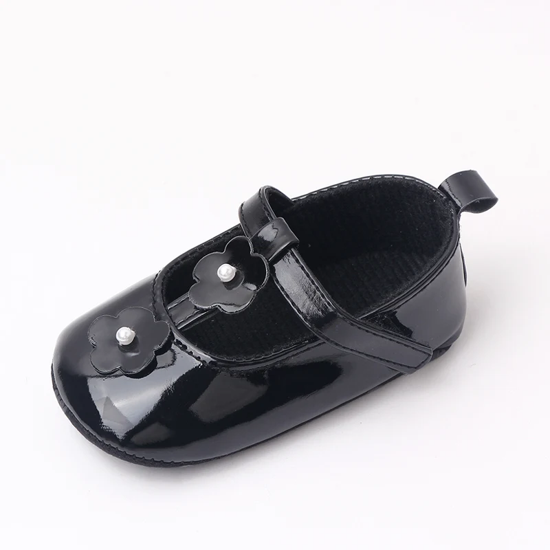 Soft Soled Princess Small Leather Shoes for Baby Girls with Flowers in Solid Color Leather factory