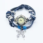 Women Bracelet Vintage Women Leather Bracelet Watch Butterfly Bead Bracelet Watch