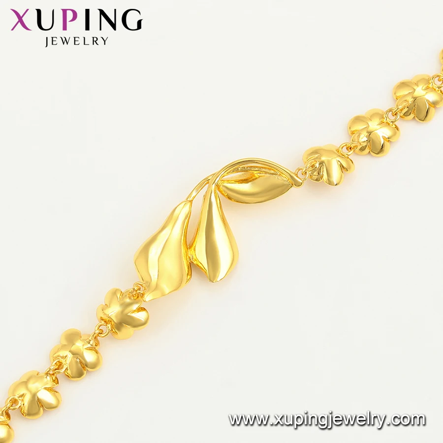 76262 xuping fashion jewelry gold plated dubai flower lotus hand bracelet for women