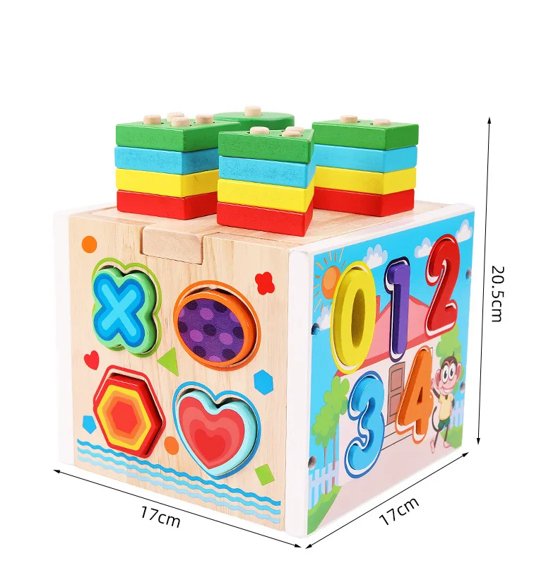 M117 Four-Column Set Baby Puzzle Wooden Shape Matching Toy Multi-Function Puzzle Box 3D Assembling Blocks