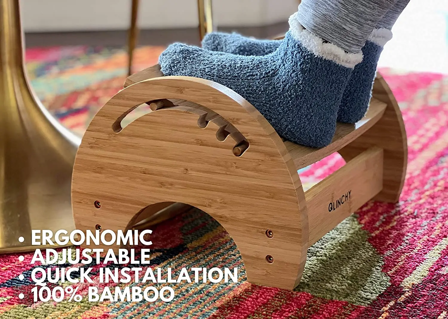 Wooden Foot Rest Under Desk Bamboo Foot Massager Roller Adjustable Footrest for Office