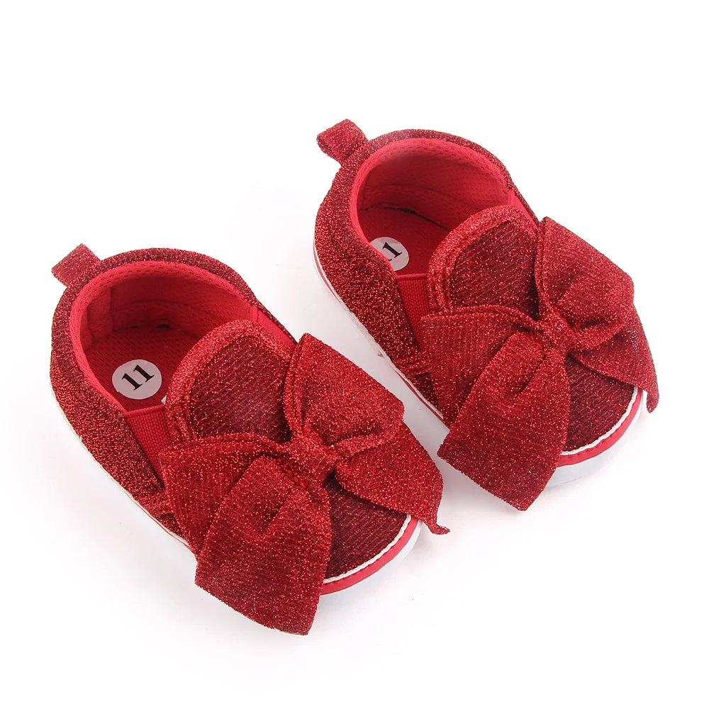 New design blingbling bow-knot solid baby shoes girls soft sole newborn walking toddler shoes details