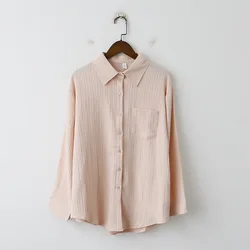 Women Spring Autumn Solid Color Shirts Lapel Button New Fashion Simple Long Sleeve Blouse Tops Loose Casual Shirt