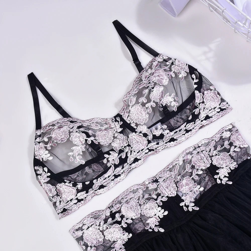 High Quality Embroidery Flower Sexy Lingerie Modest Underwear