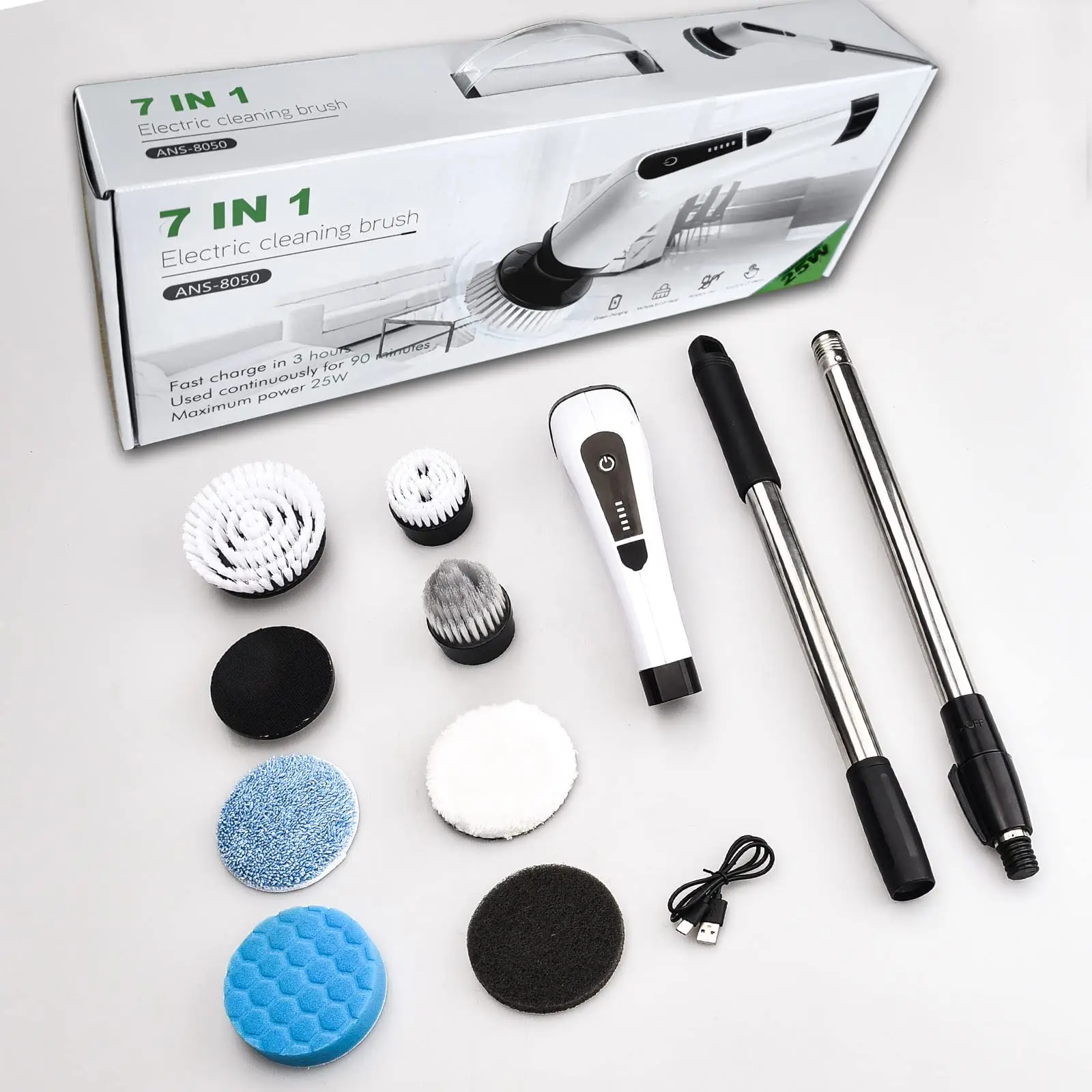 7 In 1 Auto Home Kitchen Bathroom Floor Power Brush Handheld Cordless