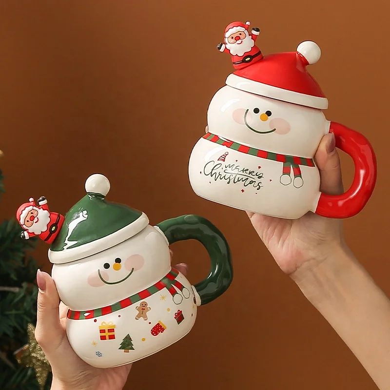 New Stylish Christmas Gift Box Large Capacity Water Ceramic Mug Cup Cartoon Snowman Santa Claus Christmas Tree Cup