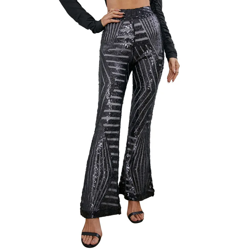 black glitter flare pants