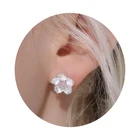 Earrings Korean Cute Cubic Zirconia Pink Cherry Blossom Flower Earrings Crystal Cherry Flower Stud Earrings