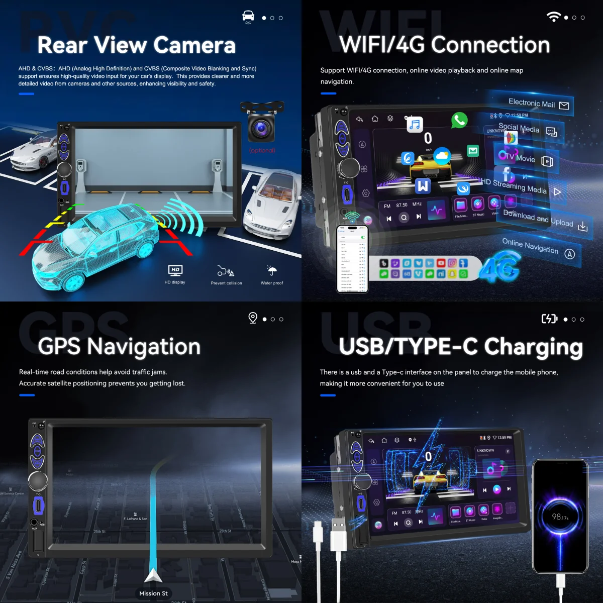 podofo 7 8 core 464gb android car stereo wireless carplay car radio with 4g modem android auto wifi gps odm factory a4305-4