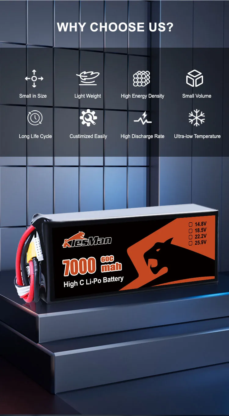 Klesman Lipo Drone Battery Pack 6S 22.2V 60C 7000mAh 8000mAh для квадрокоптера FPV 4