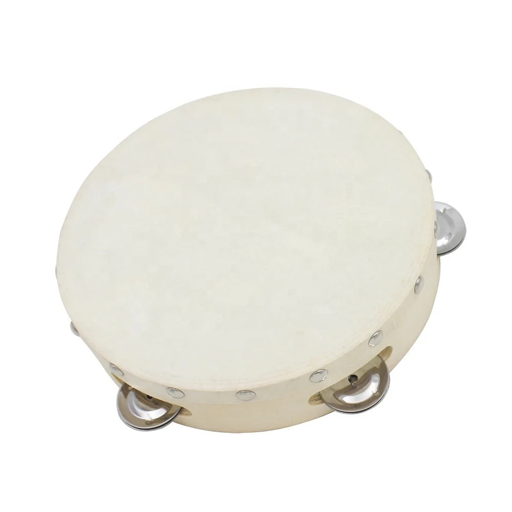 Handheld Tambourine 1# Wood Tambourine Drum Bell With Metal Jingles For KTV Party and Kids Games 