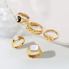 Gold Rings European Fashion18k Gold Plated Tai Chi Twist Shell Steel Steel Pearl Rings For Women