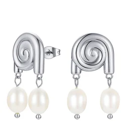 High Quality 18K Gold Plated Brass Jewelry Metal Spiral Natural Pearl Accessories Stud Earrings E211291
