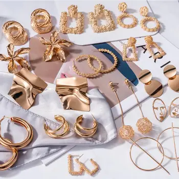 Fashion hoop pearl Earrings For Women Big Geometric gold plated Metal Drop Earrings 2021 Trendy Earrings Jewelry Accessories