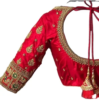 SAREE / LEHENGA blouses RED HEAVY GOLDEN EMBROIDERED HANDWORK BRIDE TRADITIONAL DESIGNER Ladies women girls wear WEDDING SEASON