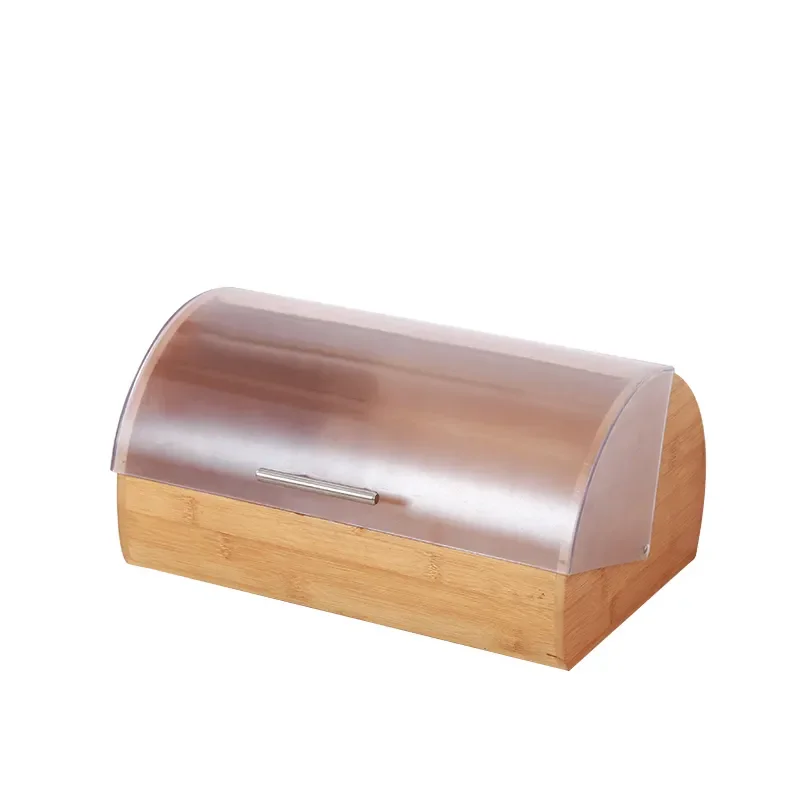 Luxury Organic Extra Large Rustic Bread Storage Box with Window Bamboo Bread Box With Acrylic Lid For Kitchen Countertop
