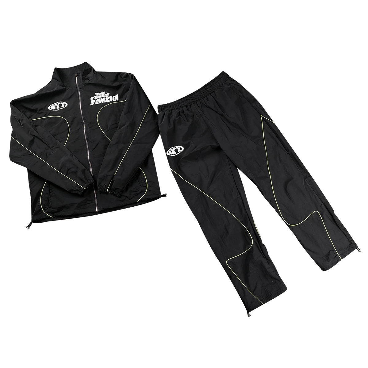 product mens sweatpants and hoodie set zip up custom design oversized streetwear elasticwaist reflective strip jacket tracksuit-2