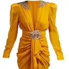 Silk Dress Silk 2021 Autumn Deep V-neck Floral Embroidered Silk Chiffon Mini Dress
