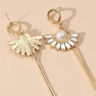 Earrings Pearl Drop Earrings Simple Women's Fan Shape Long Tassel Earrings Pearl Crystal Circle Stud Earrings