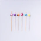 Pick Customized Wholesale Disposable Colorful Bead Bamboo Flower Cocktail Pick Sticks