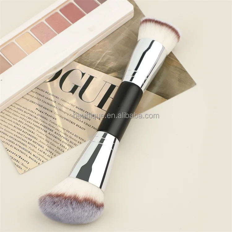 Professional 2 In 1 Single Fluffy Buffing Brush Private Label High Quality Angled Flat Double Ended Head Makeup Foundation Brush