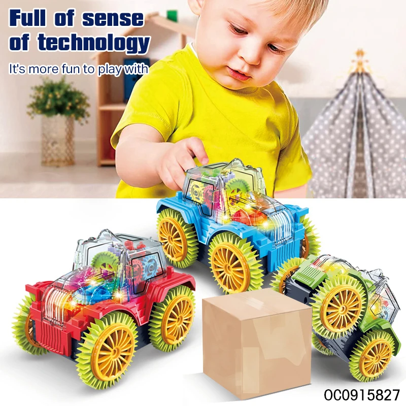 Children's electric transparent gear stunt rolling car toy set with light